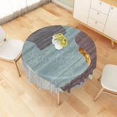 Lofaris Modern Blue and Beige Patchwork Round Tablecloth for Coastal Contemporary Kitchen Decor